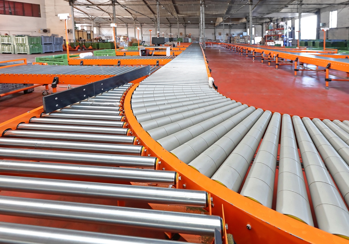 Conveyor roller sFörderrollen-Sortiersystem im Auslieferungslager	
	orting system in distribution warehouse